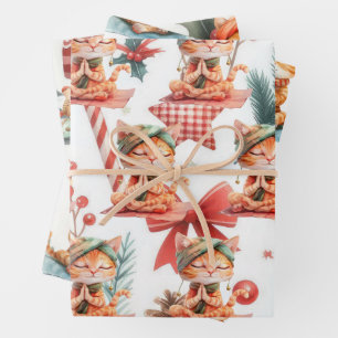 Cat Yoga mit Weihnachtsthema Geschenkpapier Set
