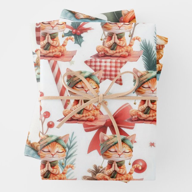 Cat Yoga mit Weihnachtsthema Geschenkpapier Set (Beispiel)