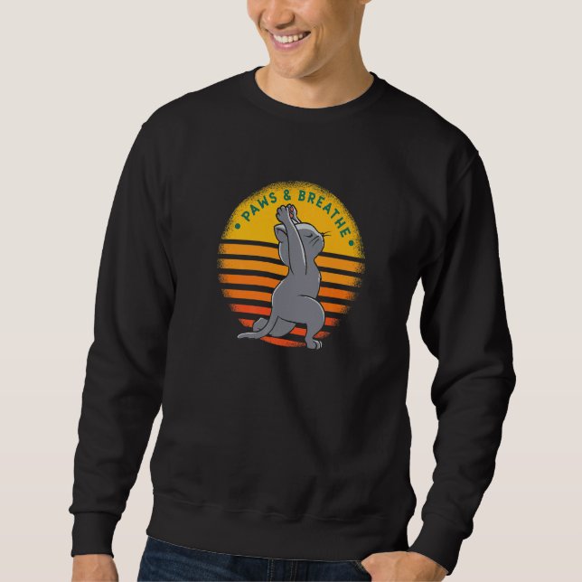 Cat Yoga Paws & Breathe Retro Sun Cute Saying Medi Sweatshirt (Vorderseite)