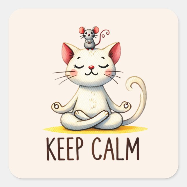 Cat Yoga Pose - Behalt Calm Quadratischer Aufkleber (Vorderseite)