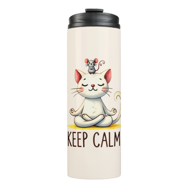 Cat Yoga Pose - Behalt Calm Thermosbecher (Vorderseite)