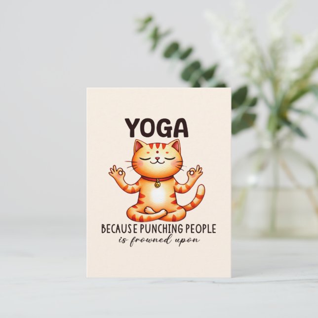 Cat Yoga Pose - Funny Yoga Postkarte (Stehend Vorderseite)