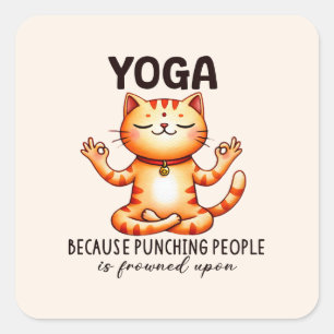 Cat Yoga Pose - Funny Yoga Quadratischer Aufkleber