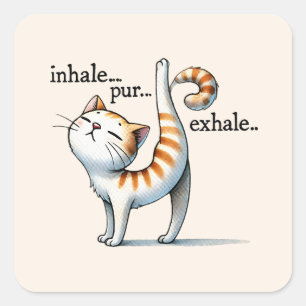 Cat Yoga Pose - Inhalieren - Pur - Exhale Quadratischer Aufkleber