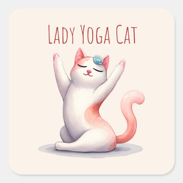 Cat Yoga Pose - Lady Yoga Cat Quadratischer Aufkleber (Vorderseite)