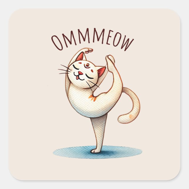 Cat Yoga Pose - Meow Quadratischer Aufkleber (Vorderseite)