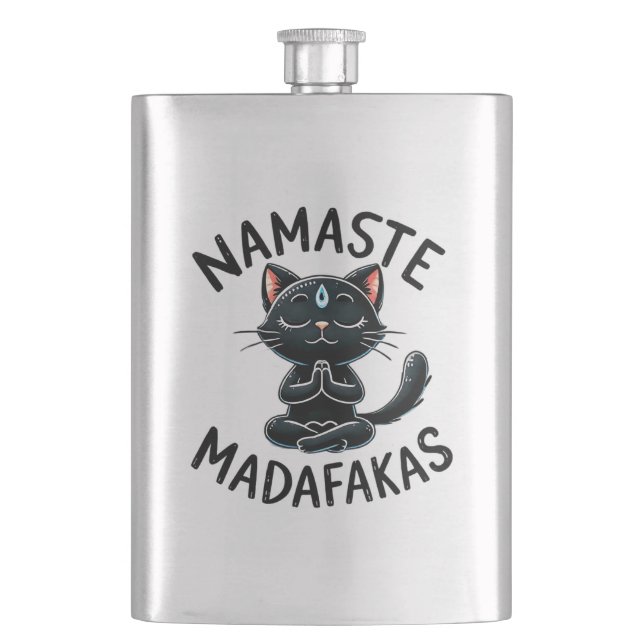 Cat Yoga Pose - Namaste Madafakas Flachmann (Vorderseite)