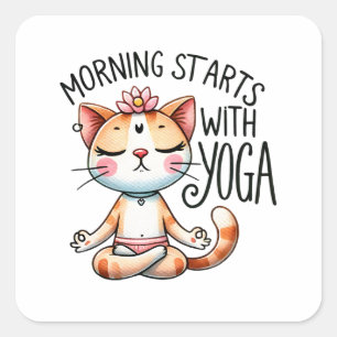 Cat Yoga Pose - Vormittag mit Yoga Quadratischer Aufkleber