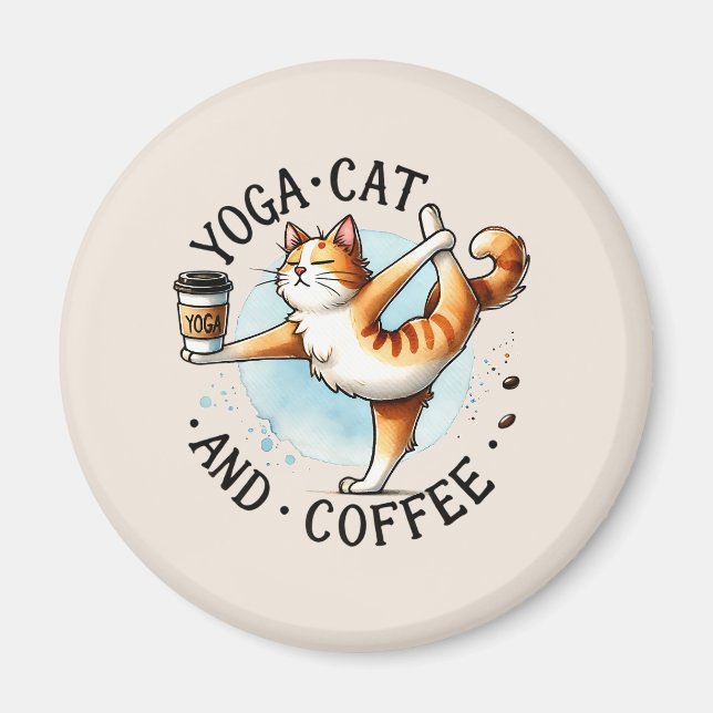 Cat Yoga Pose - Yoga Cat and Coffee Magnet (Vorne)