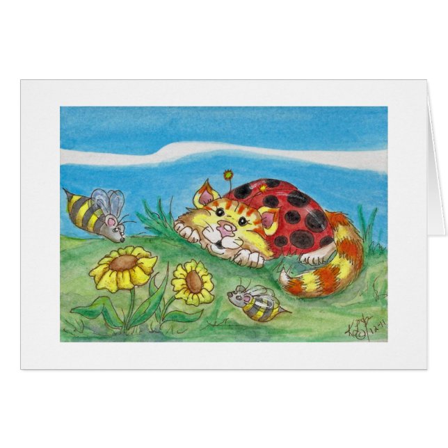 CatABug Cat Ladybug Bumble Bee Mice & Blume Art (Vorderseite (Horizontal))