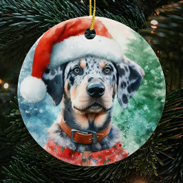 Catahoula Leopard Dog Aquarell Weihnachten Keramik Ornament
