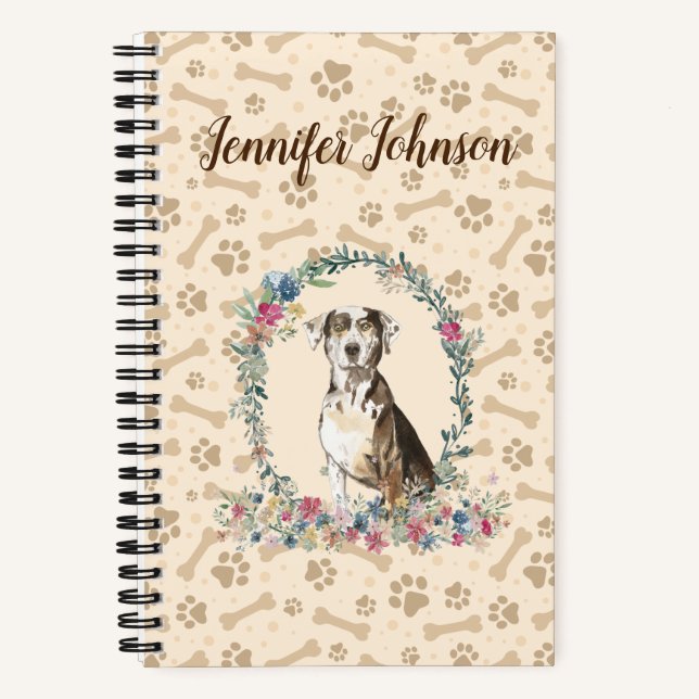 Catahoula Leopard Dog Paw Print & Floral Niedlich Notizbuch (Vorderseite)