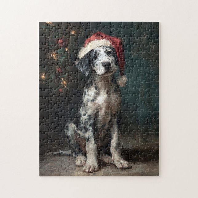 Catahoula Leopard Dog Puppy Christmas Painting Puzzle (Vertikal)