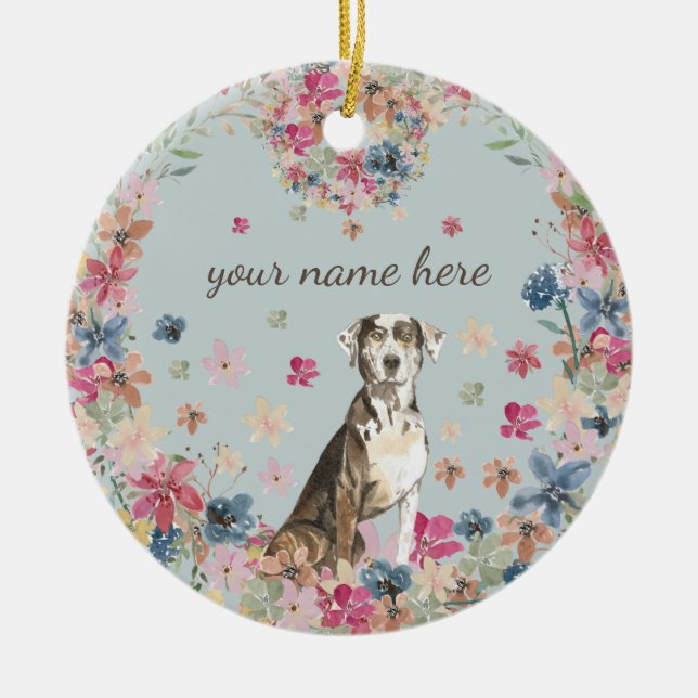 Catahoula Leopard Dog Puppy flower print Keramik Ornament (Vorne)