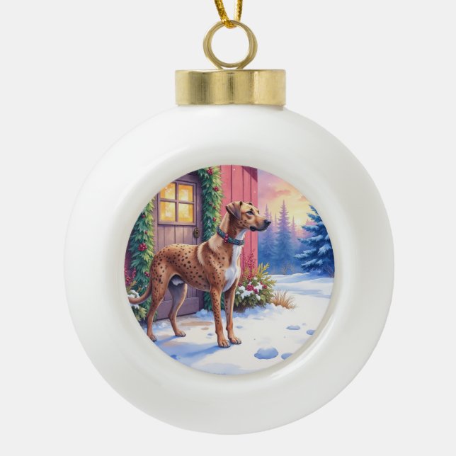 Catahoula Leopard Dog Rustic Barn Christmas Art Keramik Kugel-Ornament (Vorderseite)