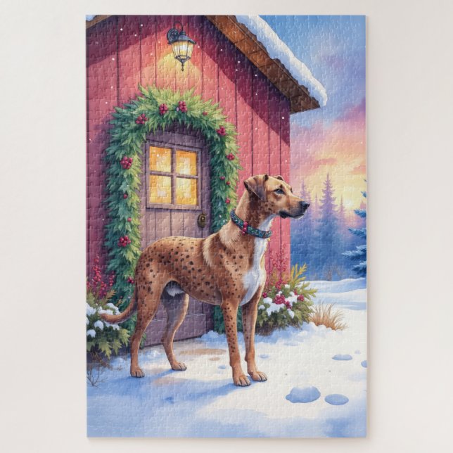 Catahoula Leopard Dog Rustic Barn Christmas Art Puzzle (Vertikal)