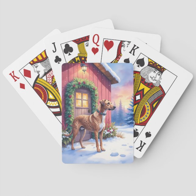 Catahoula Leopard Dog Rustic Barn Christmas Art Spielkarten (Rückseite)