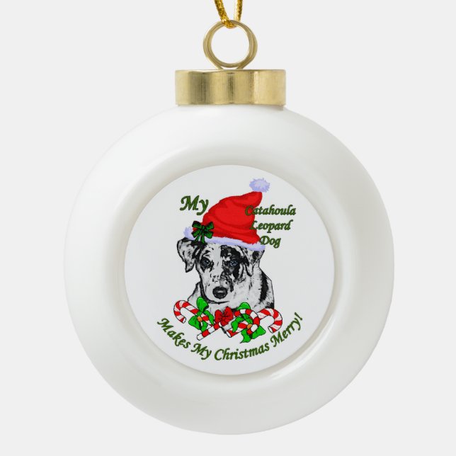 Catahoula Leopard Dog Weihnachten Keramik Kugel-Ornament (Vorderseite)