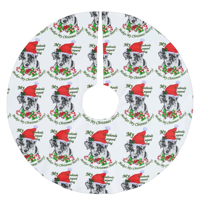 Catahoula Leopard Dog Weihnachten Polyester Weihnachtsbaumdecke (Vorderseite)