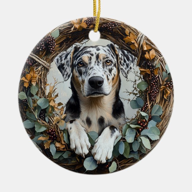 Catahoula Leopard Dog Wreath Keramik Ornament (Vorne)