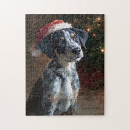 Catahoula Leopard Hound Puppy Christmas Painting Puzzle