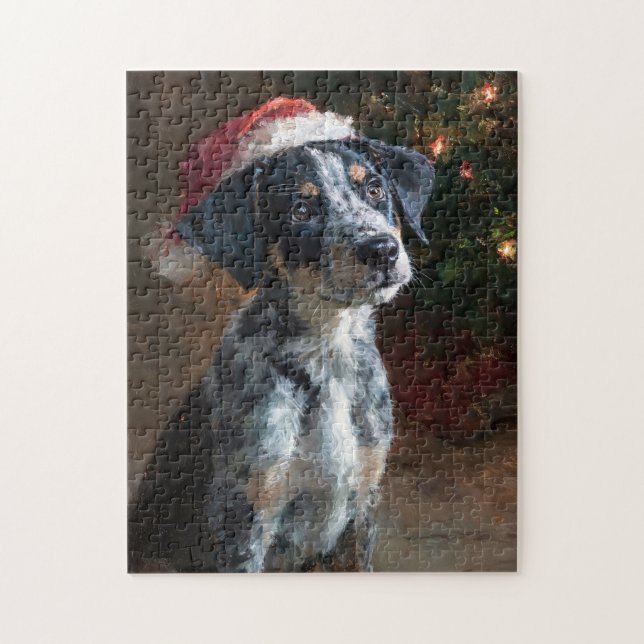 Catahoula Leopard Hound Puppy Christmas Painting Puzzle (Vertikal)