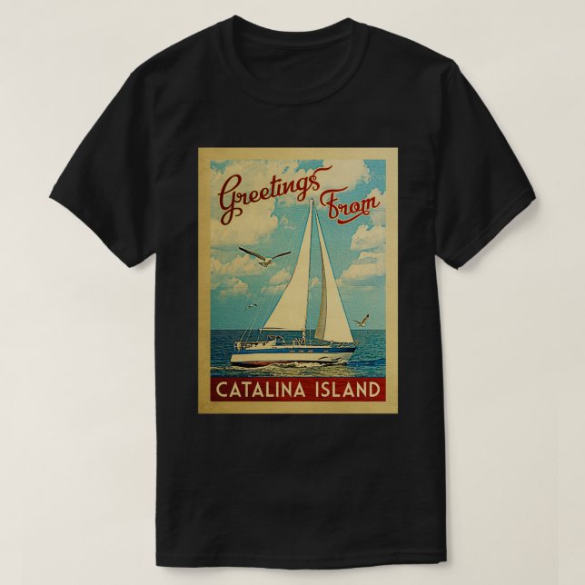 Catalina Insel Vintage Segelboot T-Shirt (Design vorne)