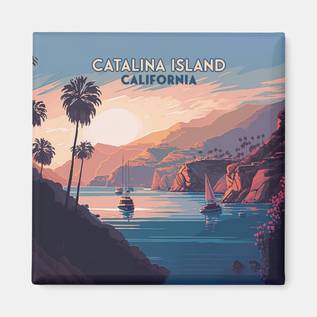 Catalina Island California Boote Sunset Retro Magnet (Vorne)