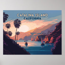 Catalina Island California Boote Sunset Retro Poster