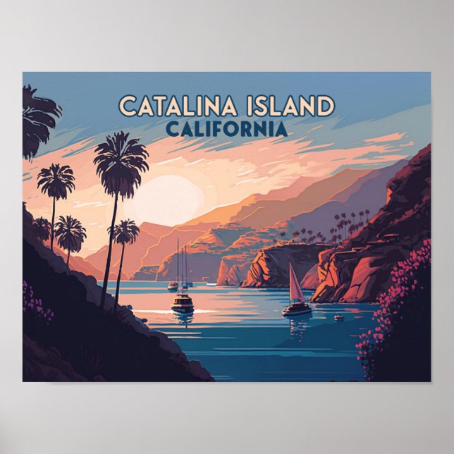 Catalina Island California Boote Sunset Retro Poster (Vorne)