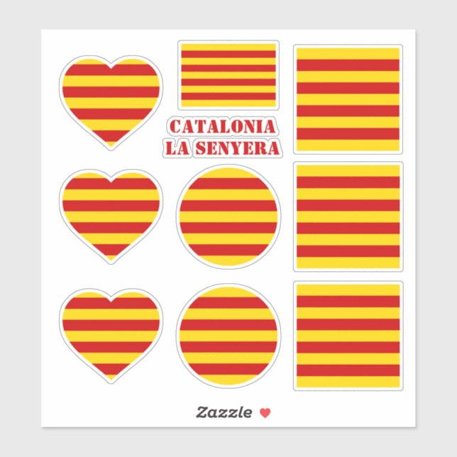 Catalonia stickers & La Senyera Flag Herz/Sport Aufkleber (Blatt)