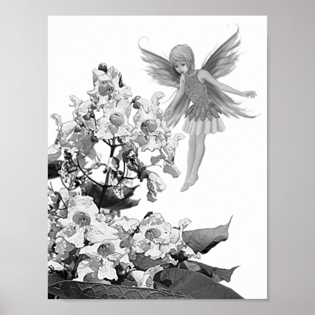 Catalpa Tree Fairy mit Blume Poster (Vorne)