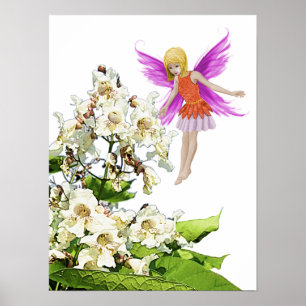 Catalpa Tree Fairy neben Blume Poster