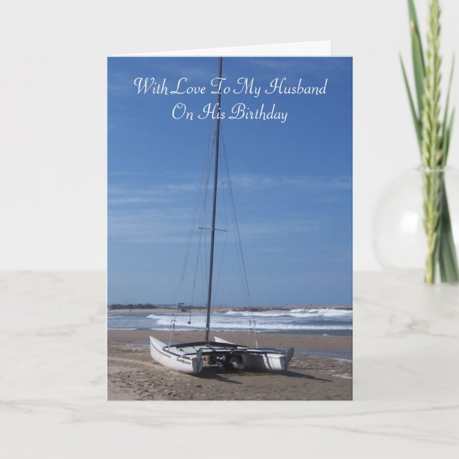 Catamaran Boat Personalised Husband Birthday Karte (Vorderseite)