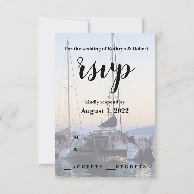 Catamaran in Lahaina Harbour Wedding RSVP Karte (Vorderseite)