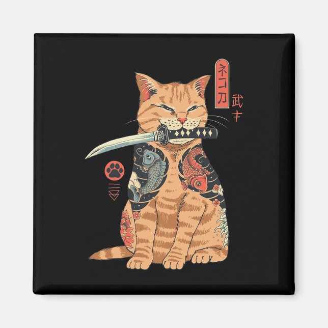 Catana Cat Vintag Niedliche, japanisch inspiriert  Magnet (Vorne)