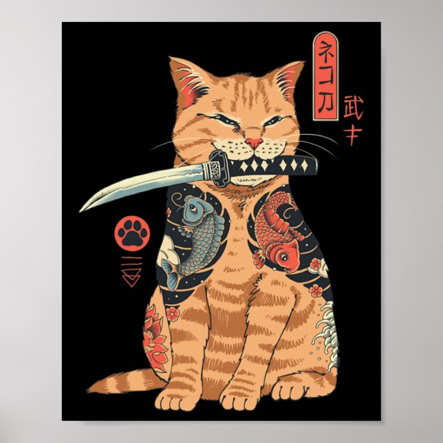 Catana Cat Vintag Niedliche, japanisch inspiriert  Poster (Vorne)