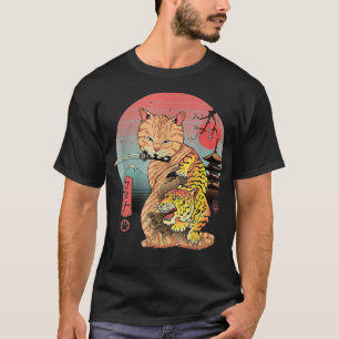 Catana in Edo Cat Attooed Samurai Katze Japanisch T-Shirt