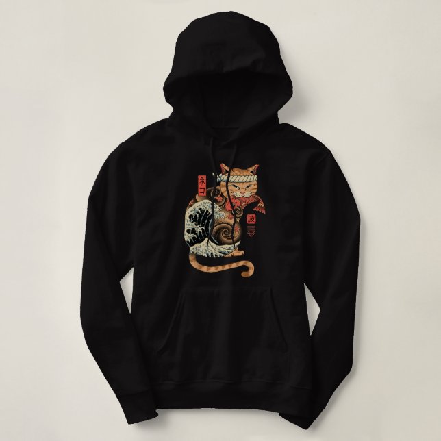 Catana Wave Cat Tattooed Samurai Cat Japanese Art  Hoodie (Design vorne)