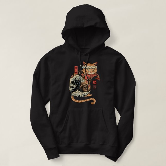 Catana Wave Cat Tattooed Samurai Cat Japanischer K Hoodie (Design vorne)