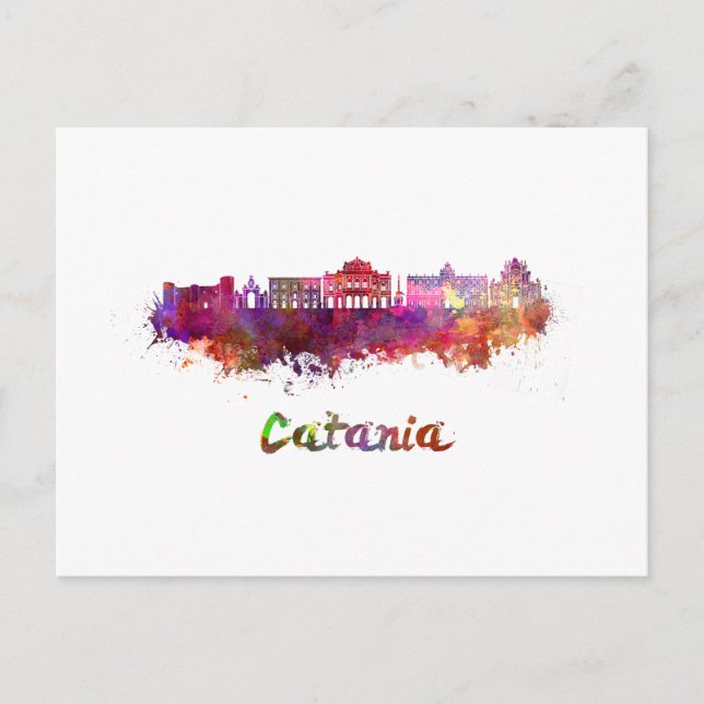 Catania skyline im Watercolor Postkarte (Vorderseite)