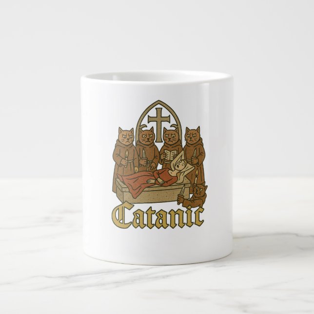 Catanic - Mittelalterliches Cat Cultura Meme Jumbo-Tasse (Vorderseite)