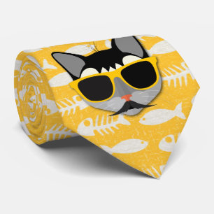 Catatude Funny Cat mit Mustache und Sonnenbrille Krawatte