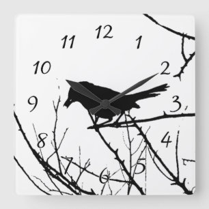 Catbird Silhouette Love Bird Watching Quadratische Wanduhr