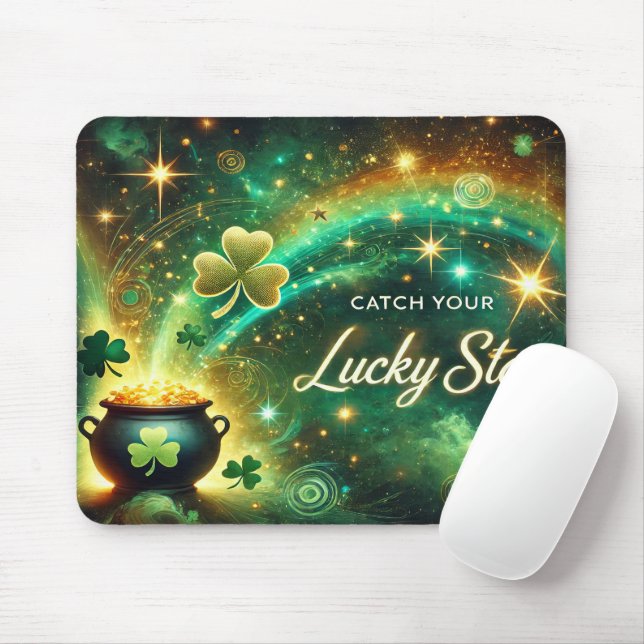 Catch Your Lucky Star Celestial Green Gold Mousepad (Mit Mouse)