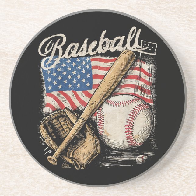 Catcher-Pitch der American Flag Baseball Player Ba Getränkeuntersetzer (Vorne)