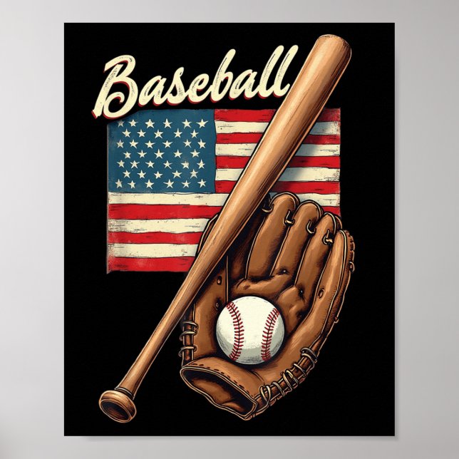 Catcher-Pitch der American Flag Baseball Player Ba Poster (Vorne)