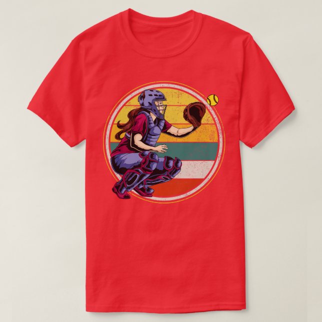 Catcher Softball Player Vintag 4 T-Shirt (Design vorne)