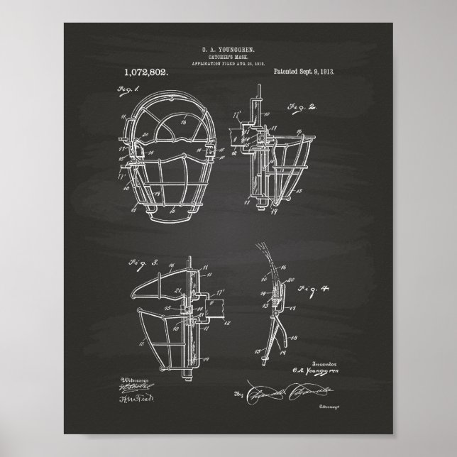 Catcher's Mask 1913 Patent Art Chalkboard Poster (Vorne)