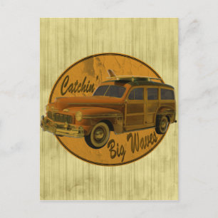 catchin große Wellen im woodie Tan Postkarte